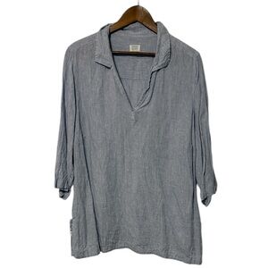 Sigrid Olsen Tunic Side Ties Blouse Popover 100% Linen Lagenlook Coastal Beach